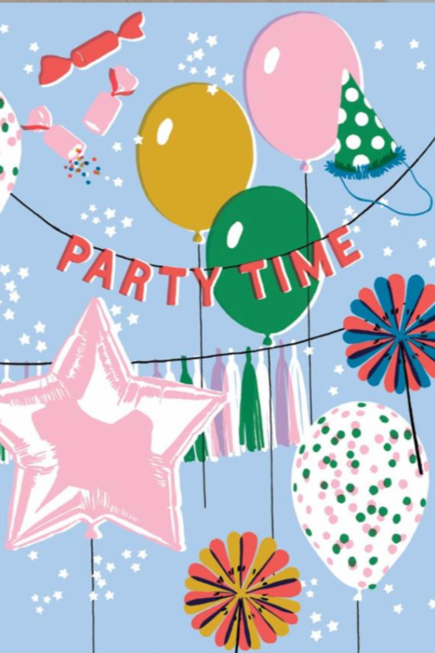 A detail image of the creative design on the AHD Party Time card showing the balloons and confetti.