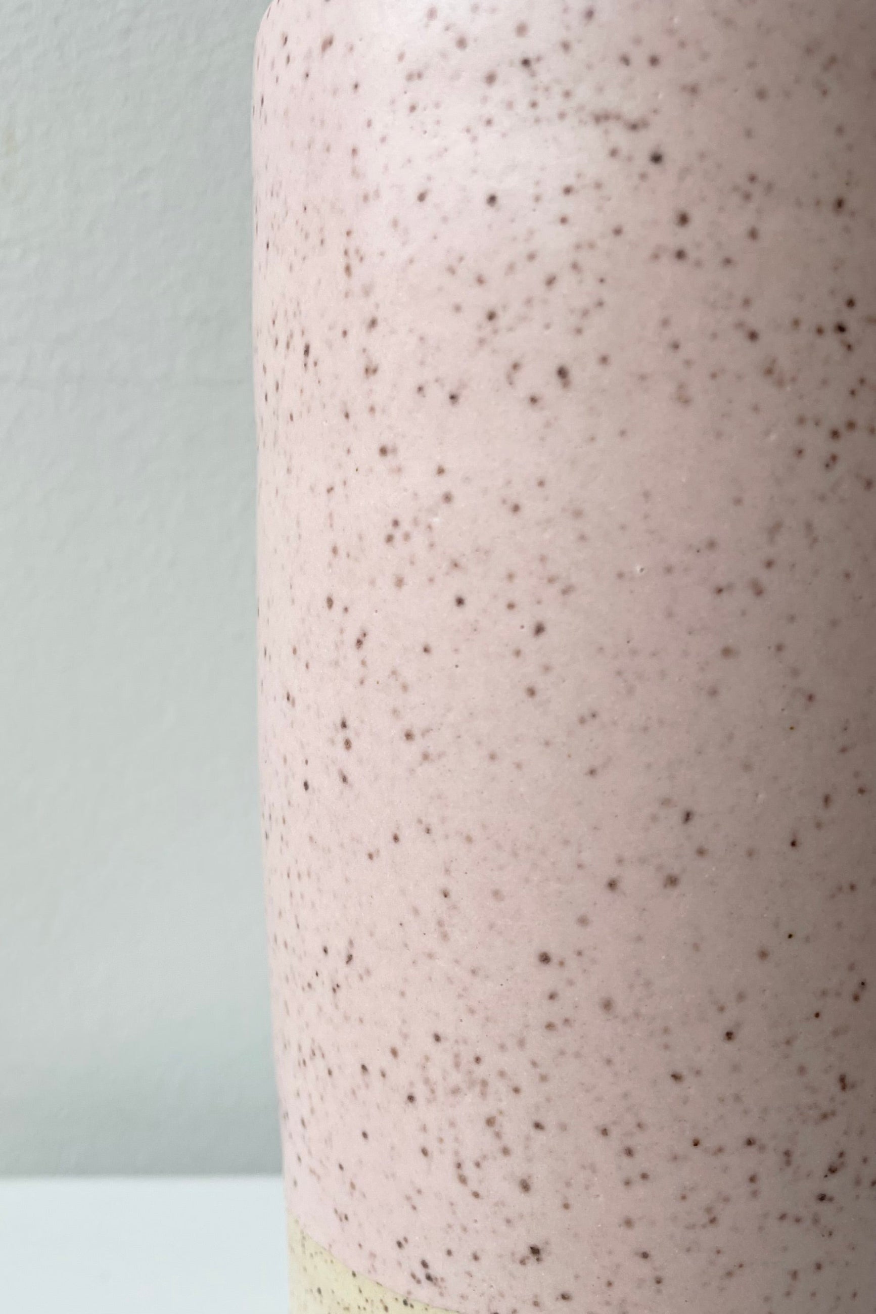 Detail of the glaze finish of the Pink Speckle Jacqueline vase.