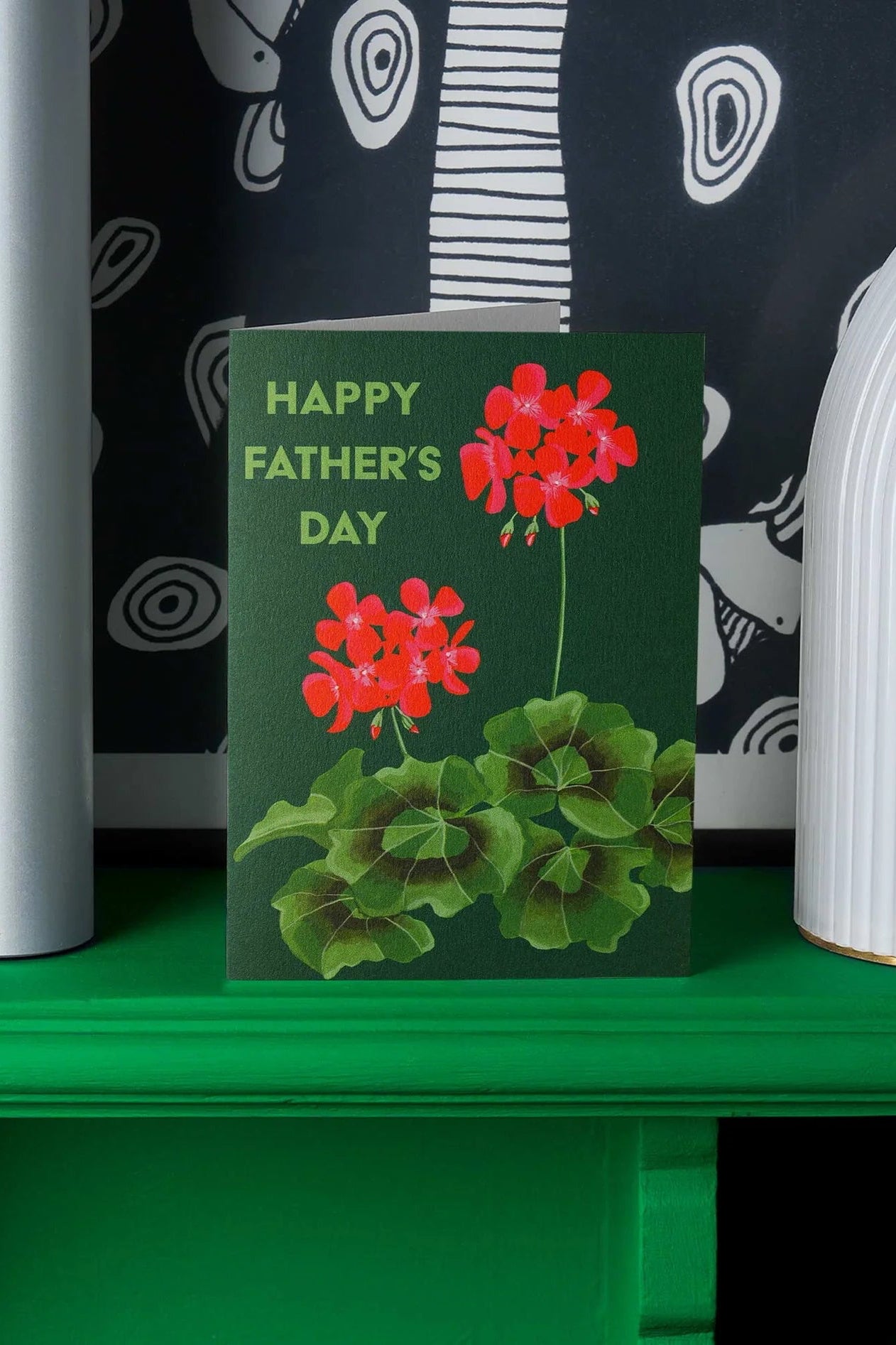 Father's Day Geranium Greeting Card sit-in on a green ledge ©Stengun Drawings