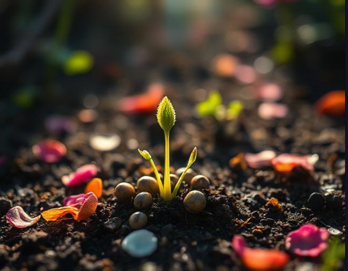 A seed start coming from the soil surrounded by organic material.  Shop Seeds at Sprout-home.