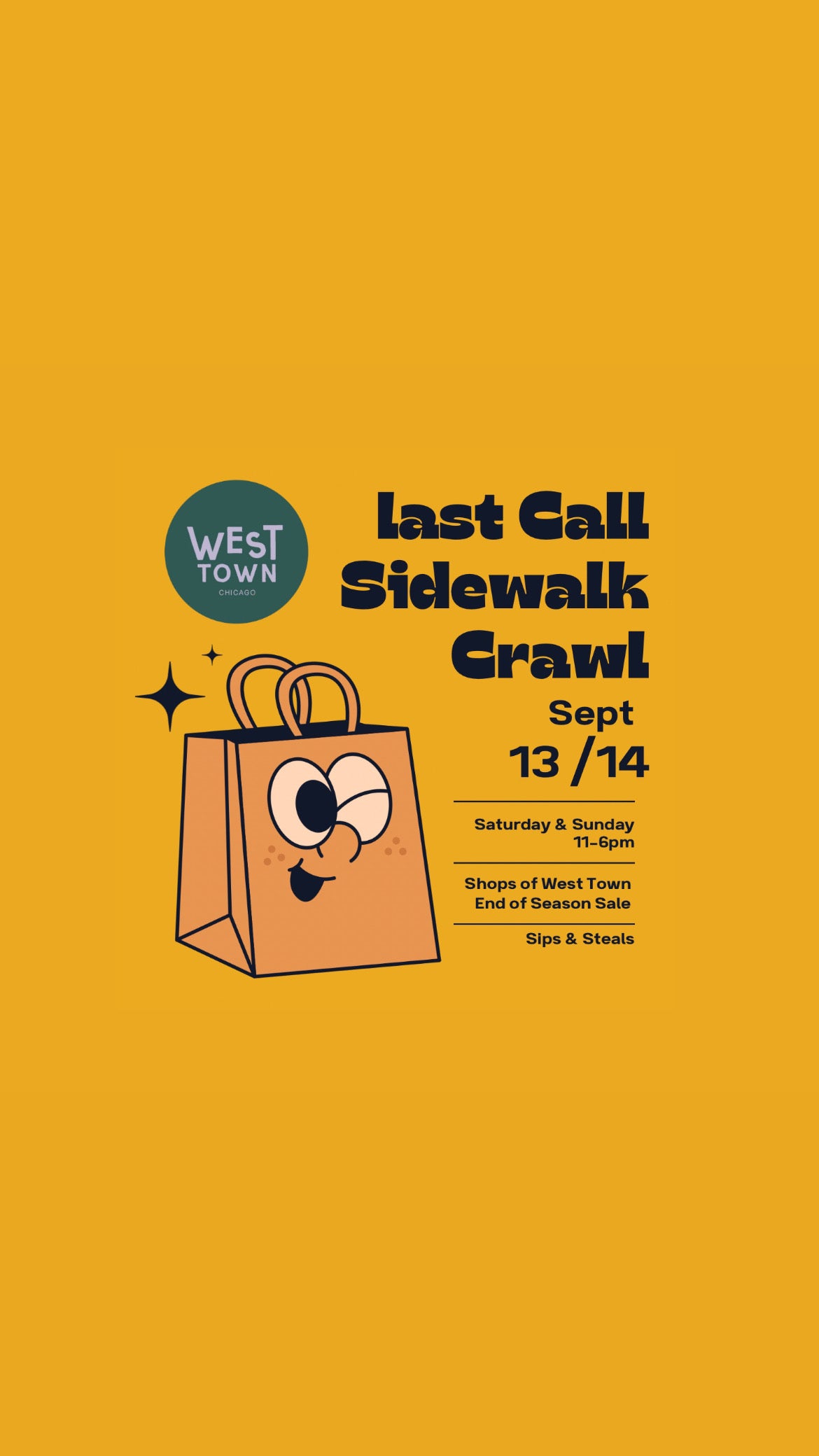 Promotional poster for "Last Call Sidewalk Crawl" on a yellow background ©Sprout Home 