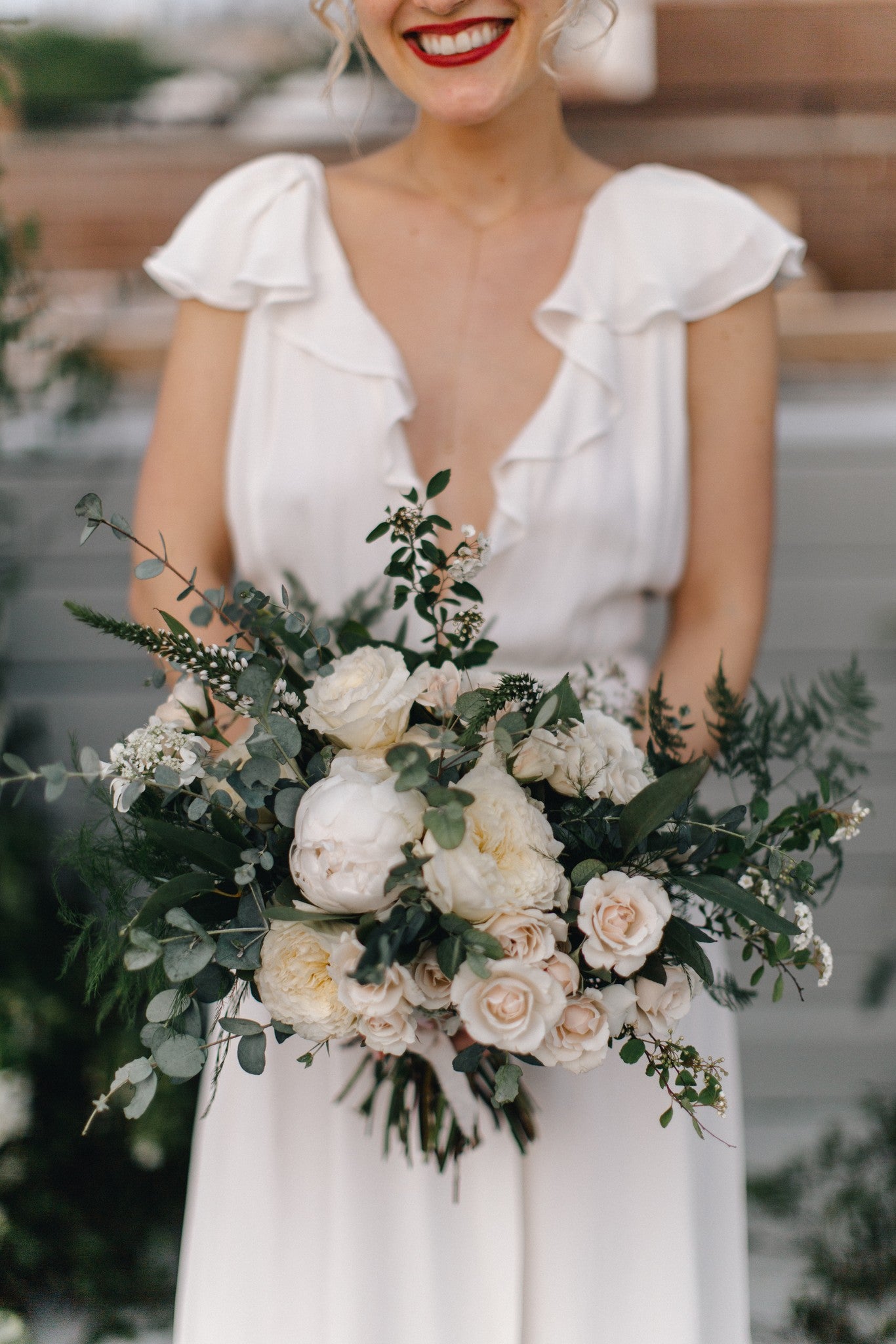 Christine and Danny wedding white and dark greens bouquet by Sprout-home. Photograph by Deep End Imagery