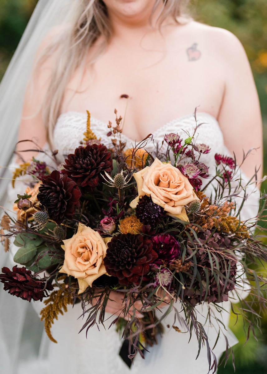 Dark Dusky Bridal Bouquet by Sprout-home. Photographed by Aaron Ehinger