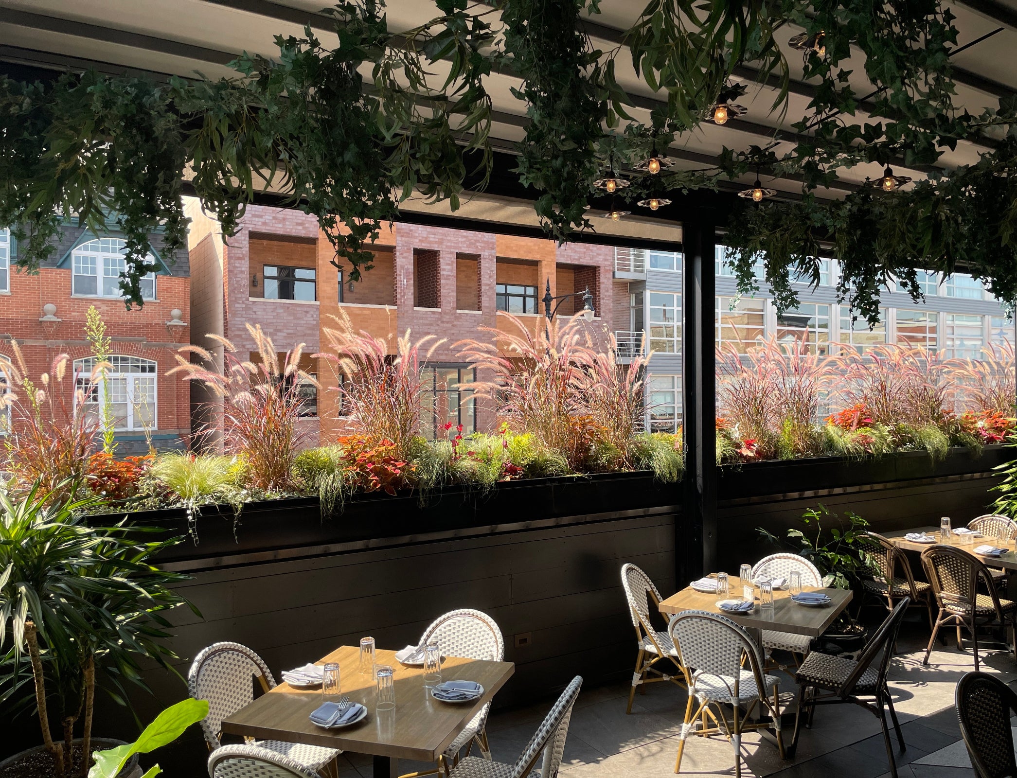 Etta restaurant Chicago, outdoor trough annual planting by Sprout-home. 