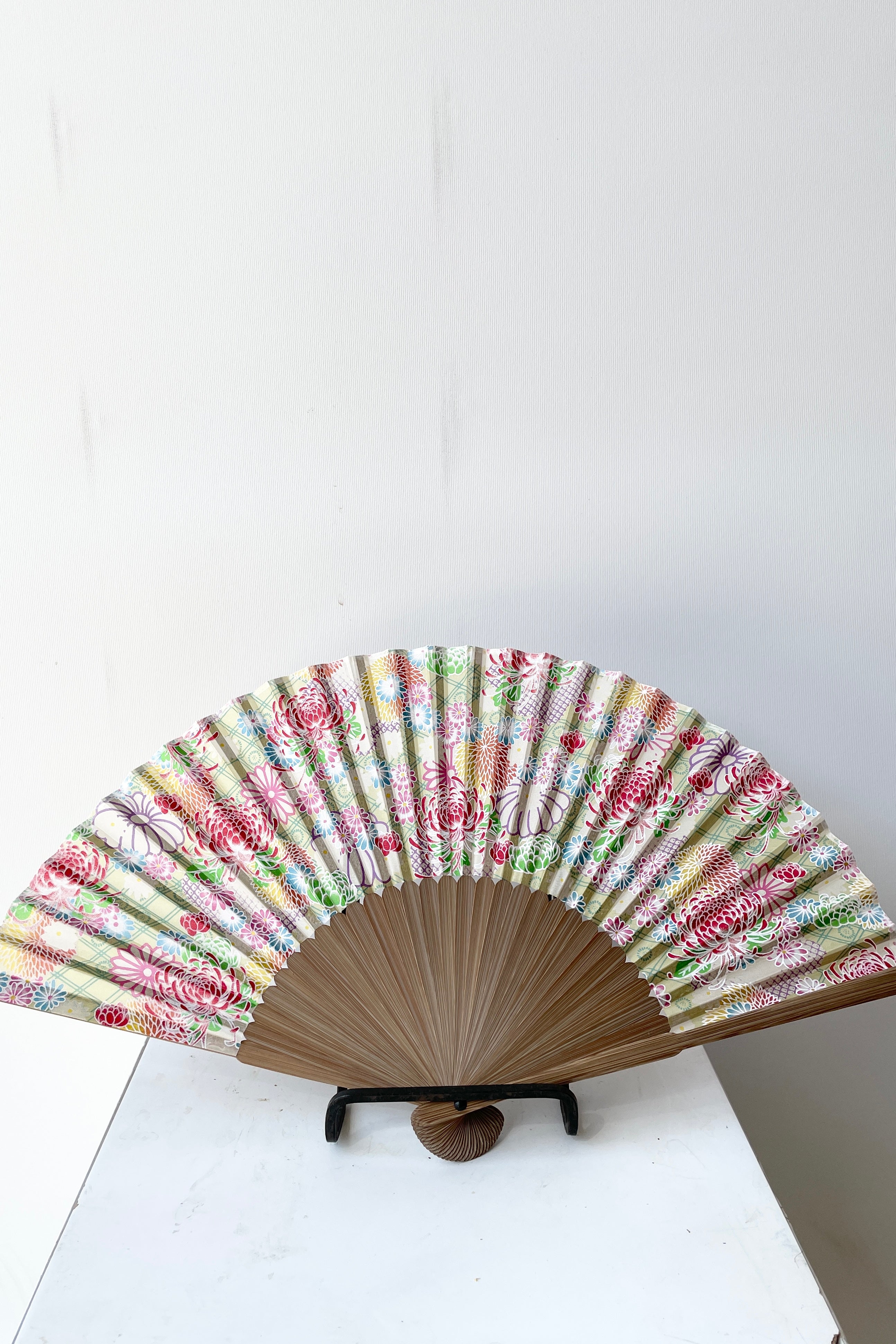 Pale green with Chysanthemums silk fan at Sprout-home