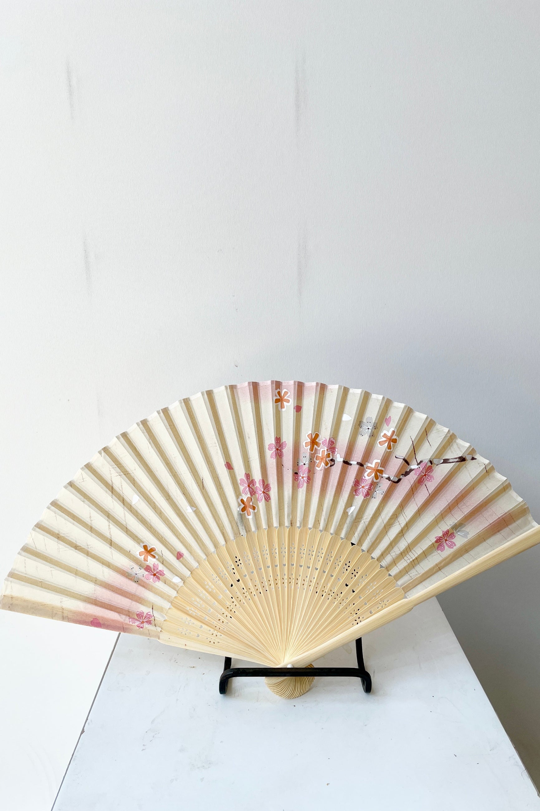 The White and Pink cherry blossom silk fan at Sprout-home. 
