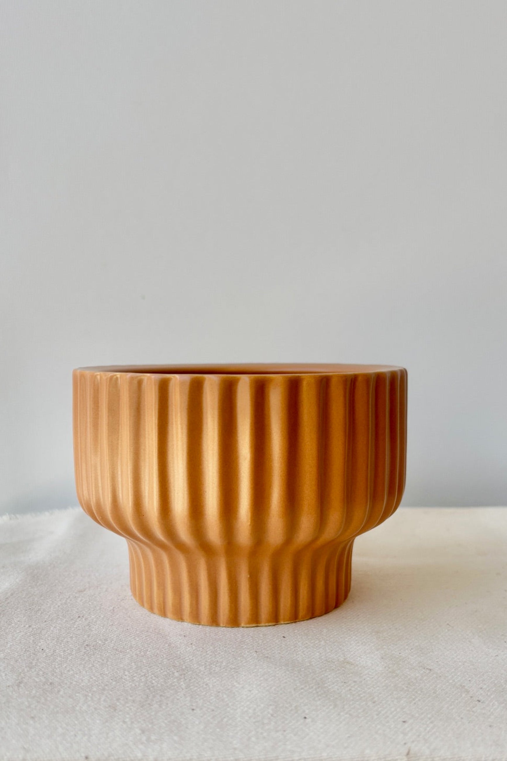 Small ginger planter by Jungle Club displayed against a white wall. 