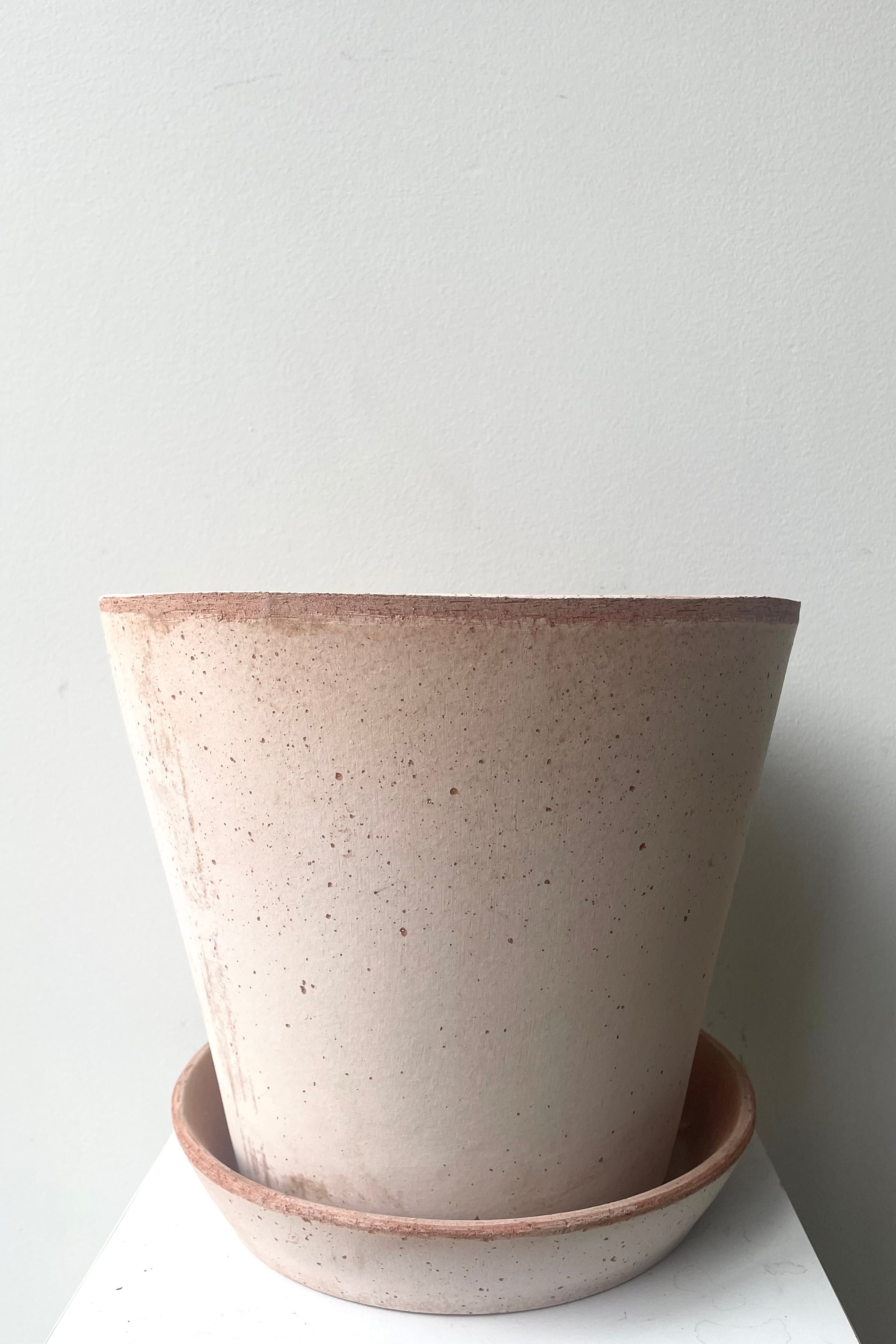 A full frontal view of Julie Pot & Saucer rosa 9.8" against white backdrop