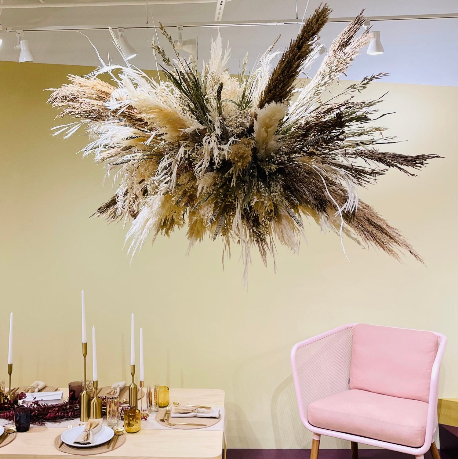Dried Floral hanging installation by Sprout-home at Scandinavian Spaces showroom in the Merchandise Mart in Chicago. Photo by Sprout-home