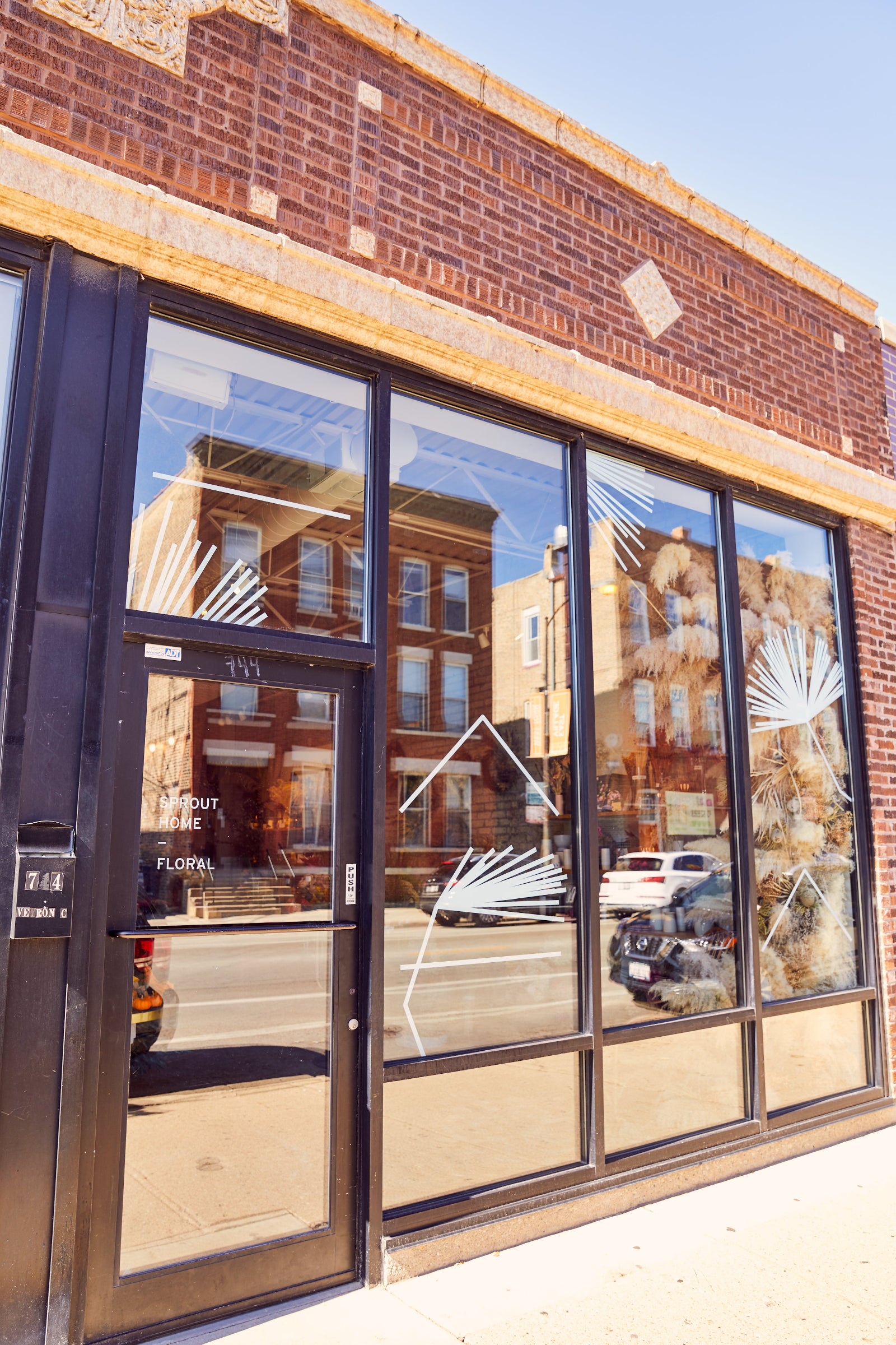 The front windows at the Sprout-home Floral store.