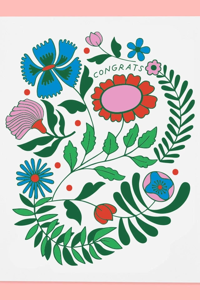Floral Congrats card by The Good Twin showing the front of the card with illustrated floral.
