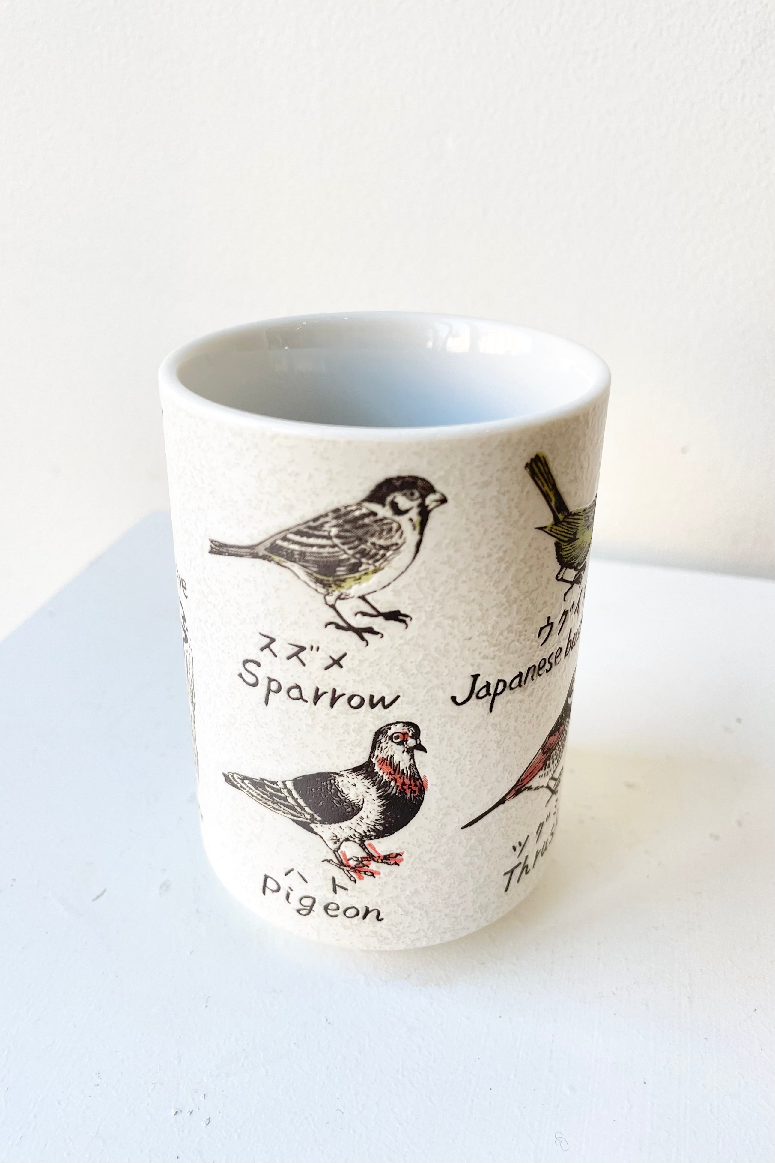 detail of the top of Aviary Cup against a white wall