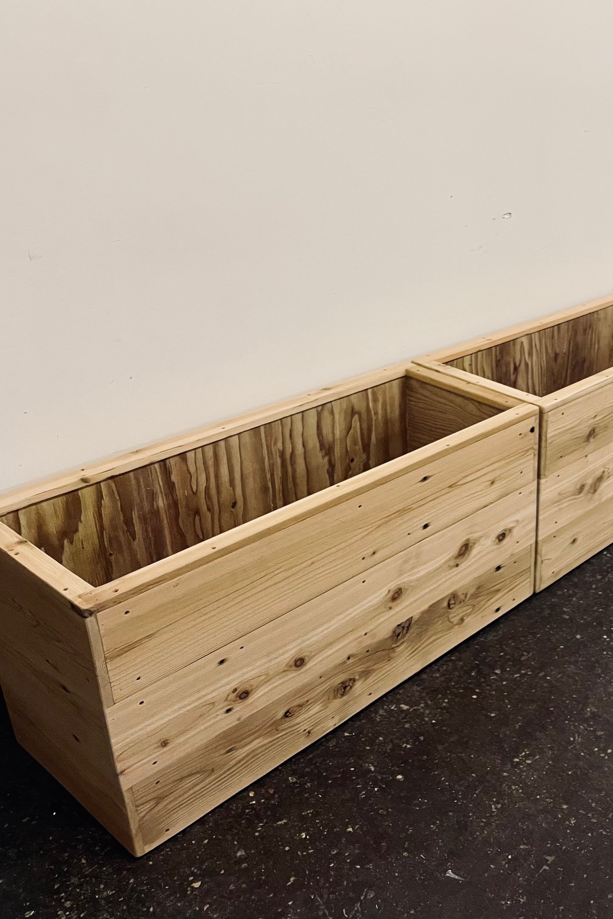 Handmade cedar 42" rectangular planter at Sprout-home shown empty.